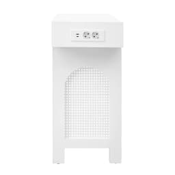 Narrow Entryway Console Table with Storage Drawers & Power Socket Bars, Grid Design Sideboard with Adjustable Foot Pads