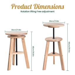 Wooden Artist Stool Swivel Adjustable 48-65cm, Multifunctional Drafting Chair for Office & Home Studio