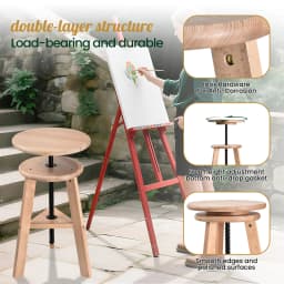 Wooden Artist Stool Swivel Adjustable 48-65cm, Multifunctional Drafting Chair for Office & Home Studio