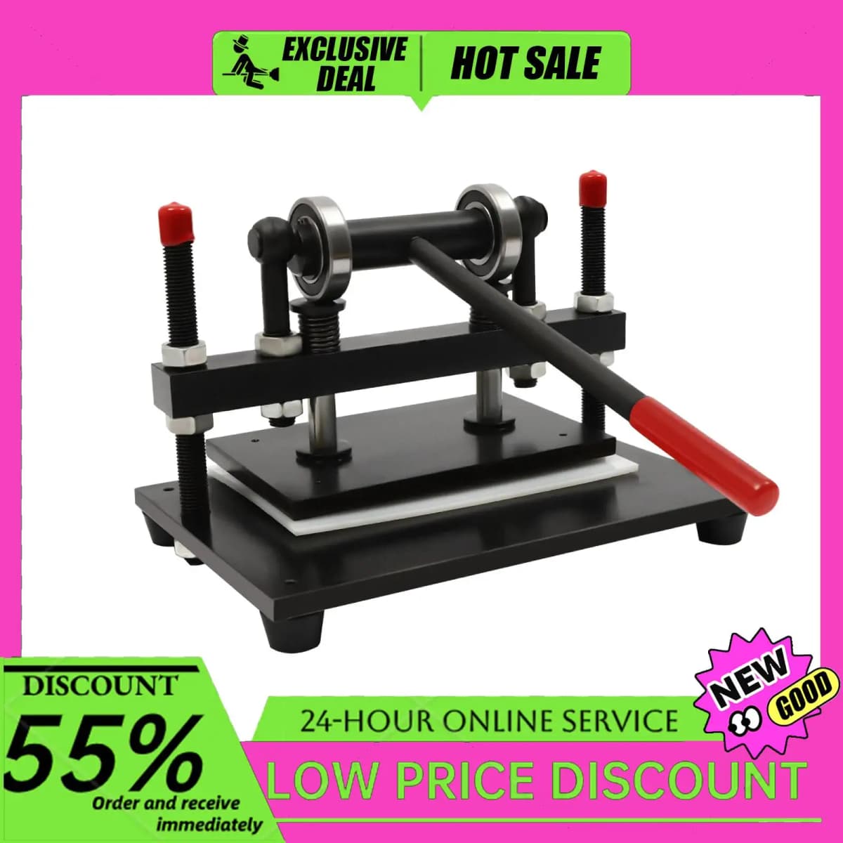 Manual Leather Cutting Machine 2T Press 10x6.3 inch Die Cutter for Leather Fabric Rubber with Adjustable Stroke 0-4 inch