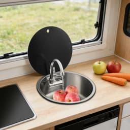 RV Kitchen Sink, Camper Boat Stainless Steel Hand Wash Basin W/ Folding Faucet, RV Bar Circle Drop-In Washbasin, 13.39 * 5.91"