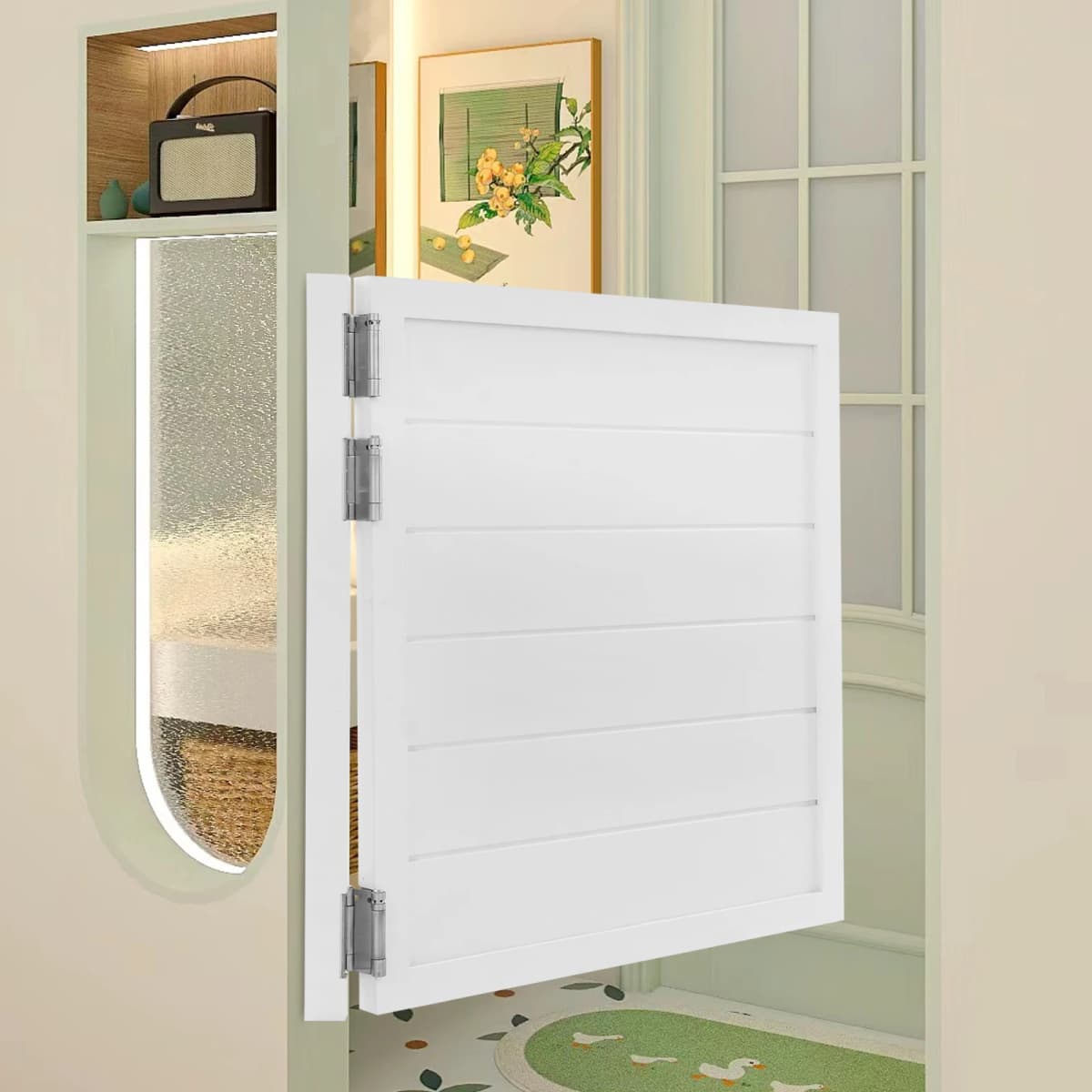 Modern 90x90cm Pine Wood Partition Half Door for Doorways with Automatic Closing Function for Houses, Kitchens