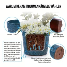 3pcs Handmade Ceramic Plant Pot Set (38.1/30.5/22.9cm), Blue Speckled-grained Glaze, for Indoor Plants, Breathable Clay Ware