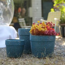 3pcs Handmade Ceramic Plant Pot Set (38.1/30.5/22.9cm), Blue Speckled-grained Glaze, for Indoor Plants, Breathable Clay Ware