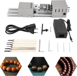 Wood Lathe with 220V to DC12-24V Voltage Converter, 7 Speeds Adjustable, 6 Blades, 96W 4000-9000rpm Mini DIY Milling Tool