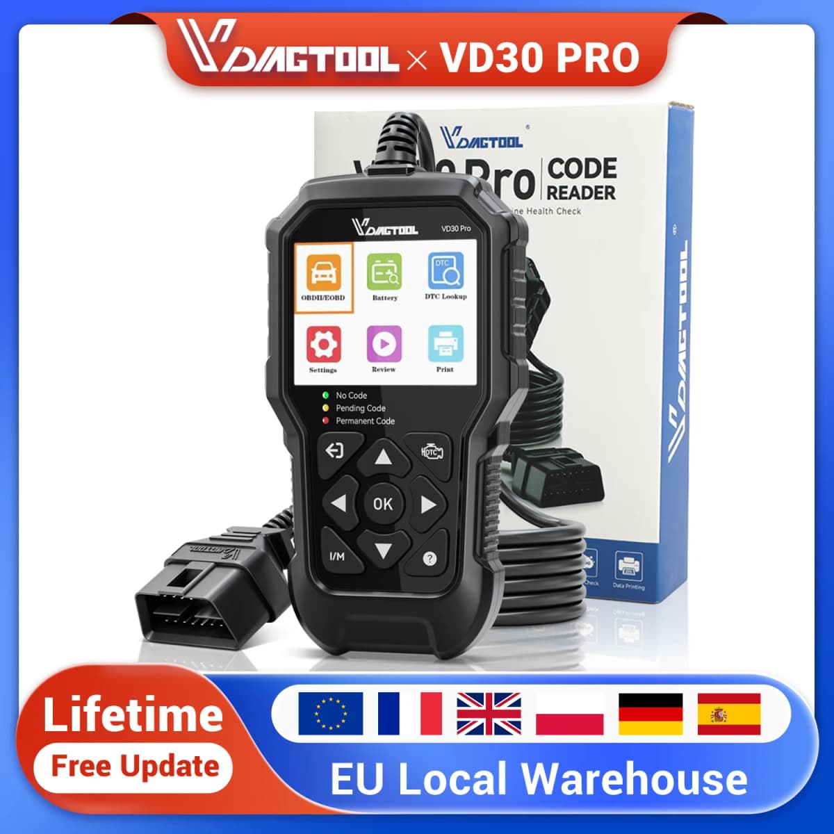 VDIAGTOOL VD30 PRO OBD2 Code Reader 2026 OBD 2 Scanner Diagnostic Tool for Cars and Trucks, I/M Readiness for All OBDII Vehicles, Battery Tester, Automotive Scannner. OBD2 Scanner, Check Engine Code Reader, OBD2 Scanner Diagnostic Tool