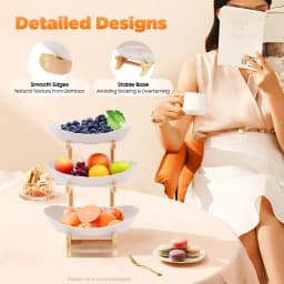 3-Tier Yuanbao Shape Fruit Bowl with Bamboo Wood Stand Food-Grade Snack Dessert Serving Tray Space-Saving Plate Rack for Party