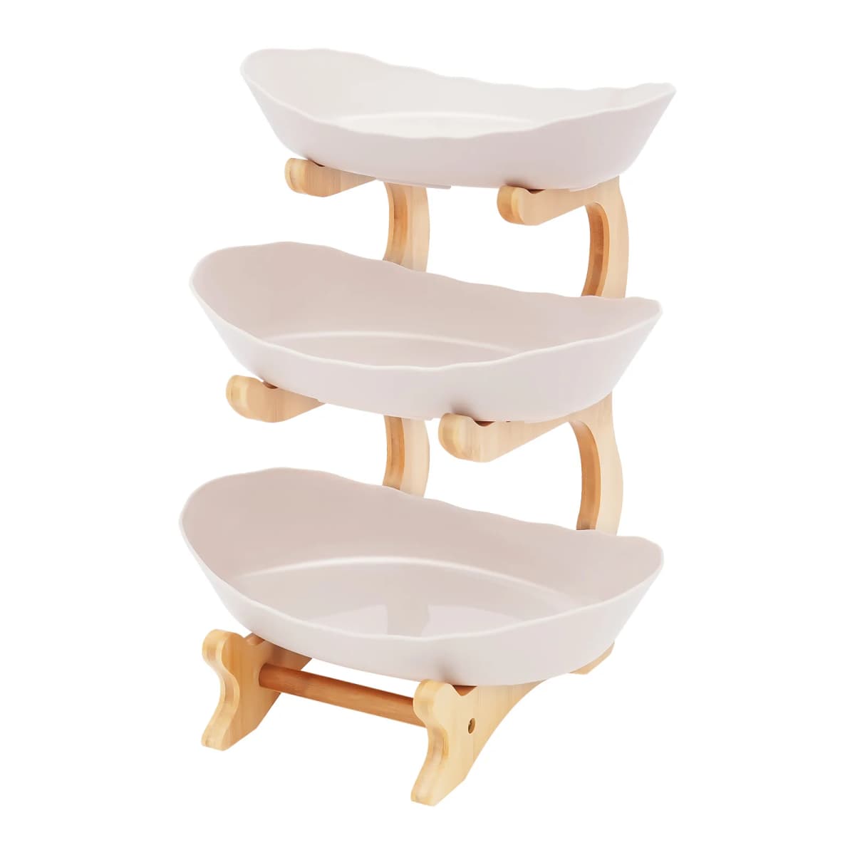3-Tier Yuanbao Shape Fruit Bowl with Bamboo Wood Stand Food-Grade Snack Dessert Serving Tray Space-Saving Plate Rack for Party