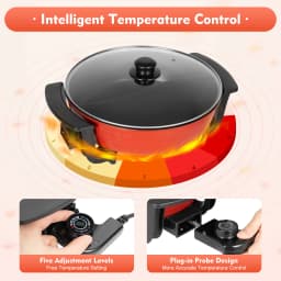 31cm Multifunction Electric Pot| 1360W 6L Household Hot Pot Cooker| Heating Pan w/ Thermostat Control, Lid