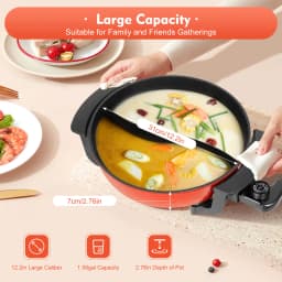 31cm Multifunction Electric Pot| 1360W 6L Household Hot Pot Cooker| Heating Pan w/ Thermostat Control, Lid