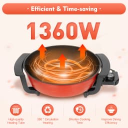 31cm Multifunction Electric Pot| 1360W 6L Household Hot Pot Cooker| Heating Pan w/ Thermostat Control, Lid