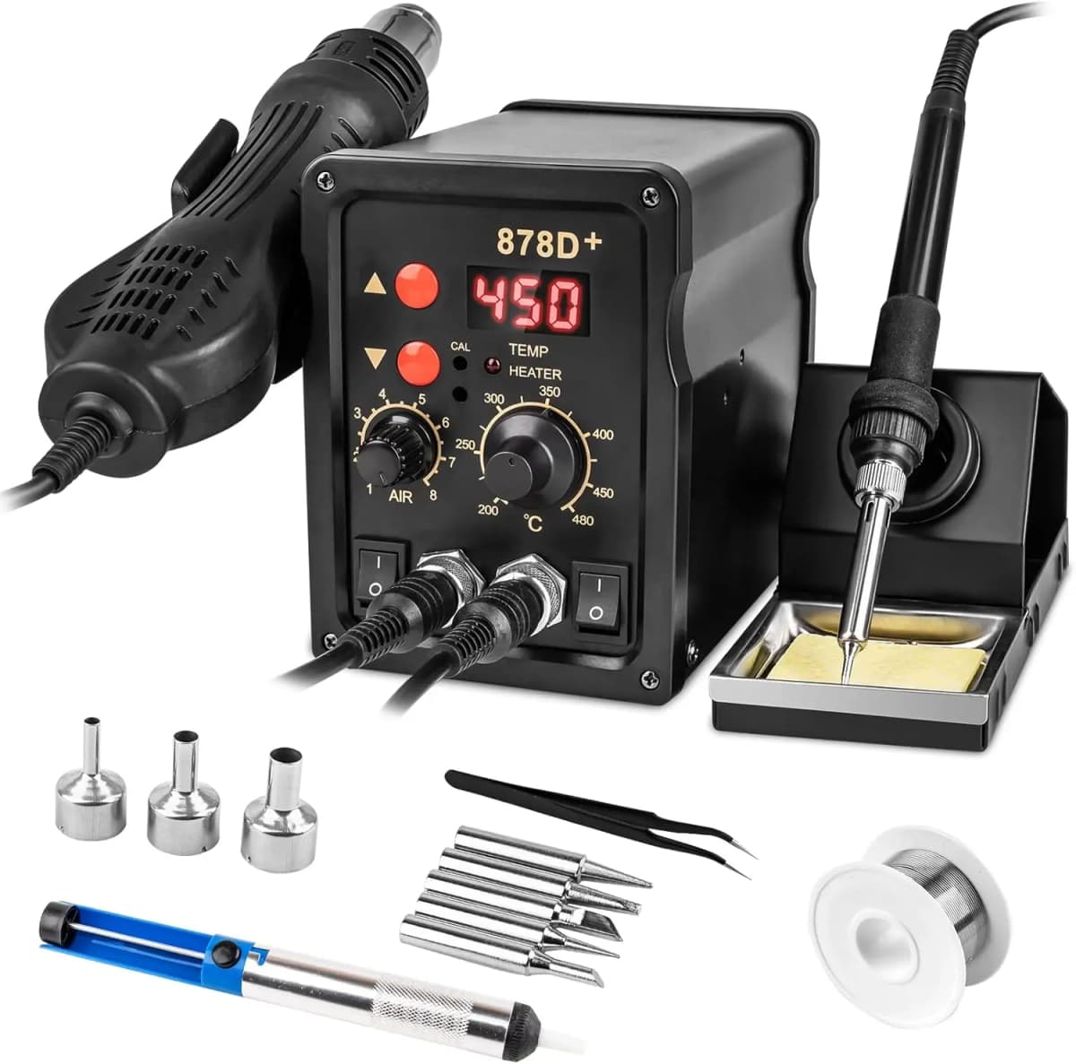 878D Soldering Station 2 IN 1 Hot Air Gun LCD Dual Digital Display Electric Soldering Iron SMD Welding Rework Station