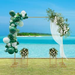 Gold 2x2m Frame with 2pcs 26.5x26.5x60cm Flower Holders, Wedding Arch, Wedding Stand, Decor for Party Ceremony Event