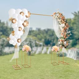 Gold 2x2m Frame with 2pcs 26.5x26.5x60cm Flower Holders, Wedding Arch, Wedding Stand, Decor for Party Ceremony Event