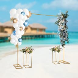 Gold 2x2m Frame with 2pcs 26.5x26.5x60cm Flower Holders, Wedding Arch, Wedding Stand, Decor for Party Ceremony Event