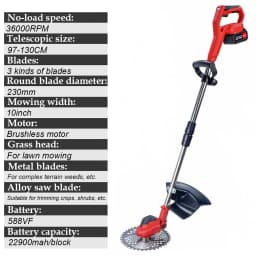 10inch Brushless Electric Lawn Mower 36000RPM Cordless Electric Grass Trimmer Cutter Garden Tool For Makita 18V Battery Pin