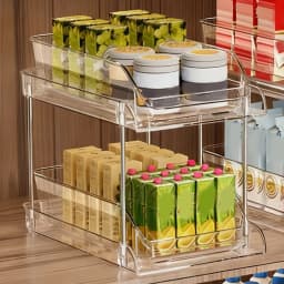 Under Sink Pull Out Organizer Rack Stackable Transparent Space Saving PET Under Sink Storage Shelf for Bathroom Kitchen