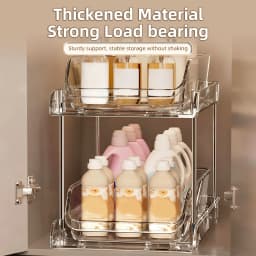 Under Sink Pull Out Organizer Rack Stackable Transparent Space Saving PET Under Sink Storage Shelf for Bathroom Kitchen