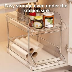 Under Sink Pull Out Organizer Rack Stackable Transparent Space Saving PET Under Sink Storage Shelf for Bathroom Kitchen