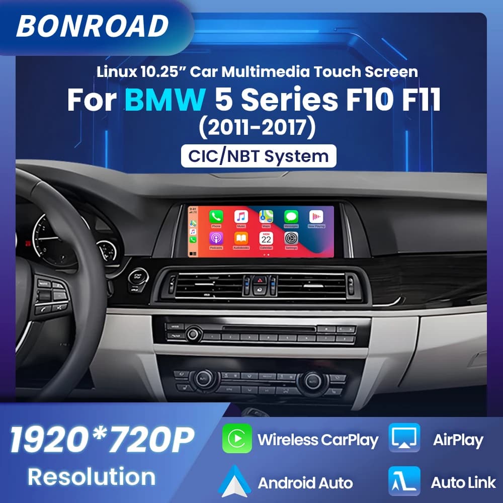 BONROAD Linux 10.25" Wireless CarPlay Android Auto Multimedia Player Car Radio For BMW 5 Series F10 F11 Navigation Touch Screen
