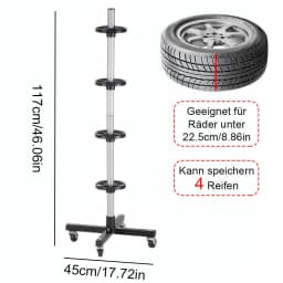 Tire Rack with Wheels Heavy-Duty Tire Tree Stand for 4 Tires with Rims 100kg Load Capacity for Garage Workshop