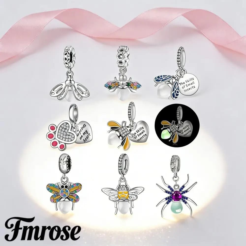Shining Luminous Firefly Charms 925 Silver Bulb Spider Bee Fit Dangle Original Fmrose Bracelets Glow Beads Women DIY Jewelry