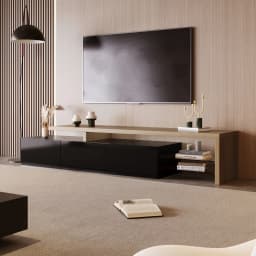 TV furniture for living room with 3 doors, stockings TV furniture with LED and 2 glasses, black high gloss, 200x42x39 cm