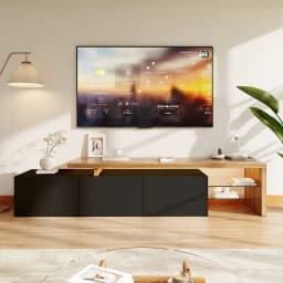 TV furniture for living room with 3 doors, stockings TV furniture with LED and 2 glasses, black high gloss, 200x42x39 cm