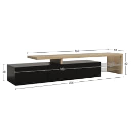 TV furniture for living room with 3 doors, stockings TV furniture with LED and 2 glasses, black high gloss, 200x42x39 cm