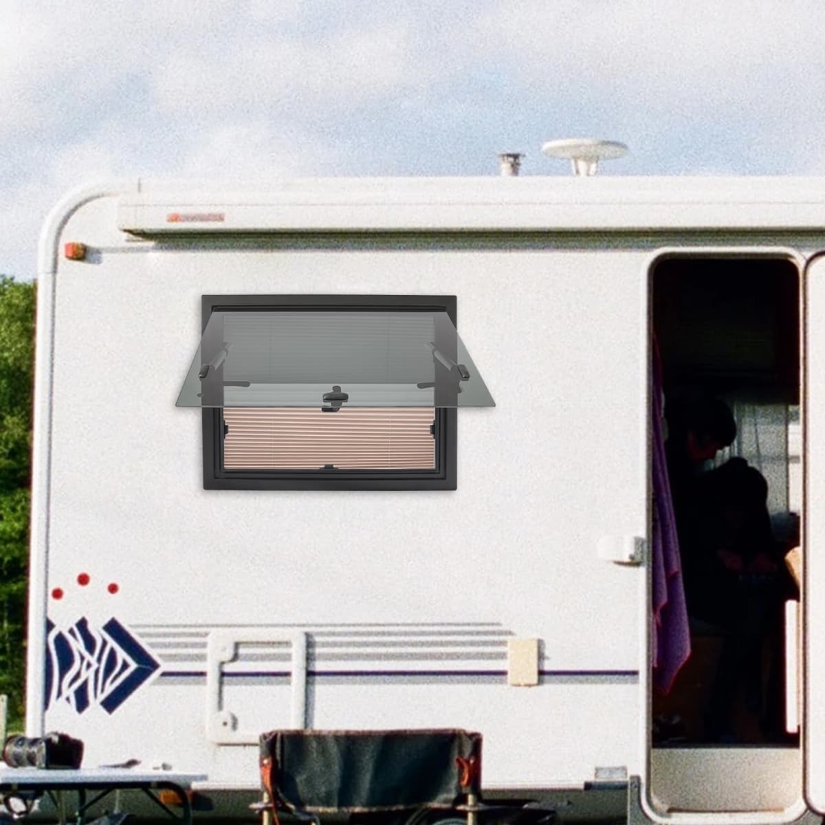 RV Push-out Window Aluminum Alloy Tempered Glass RV Window with Screen 65° Opening For RV Trailer Camper Van Motorhome