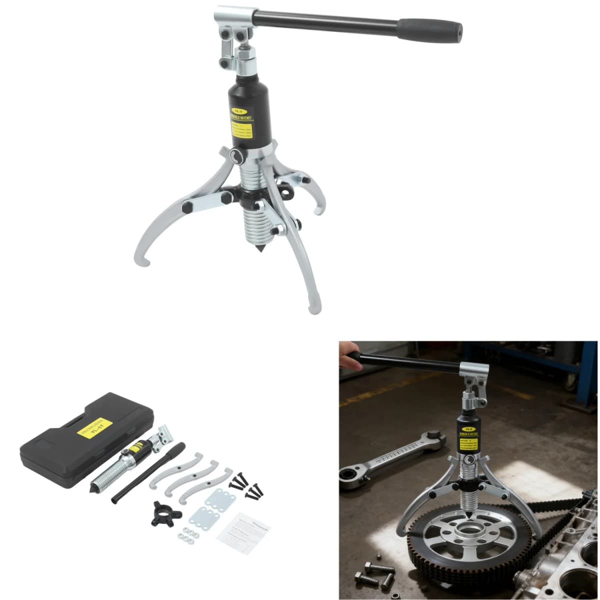 5T Hydraulic Puller 3 Jaws Hydraulic Wheel Hub Bearing Puller for Truck Hub Brake Drum Sprocket Rotor Disassembly