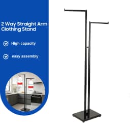 2 Way Straight Arm Clothing Stand Display Heavy Duty 48" to 72" Adjustable Clothing Rack Black Straight Arm Clothing Stand