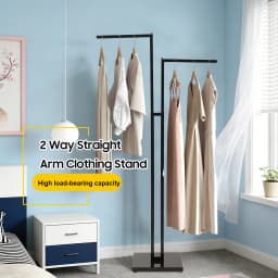 2 Way Straight Arm Clothing Stand Display Heavy Duty 48" to 72" Adjustable Clothing Rack Black Straight Arm Clothing Stand