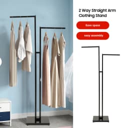 2 Way Straight Arm Clothing Stand Display Heavy Duty 48" to 72" Adjustable Clothing Rack Black Straight Arm Clothing Stand