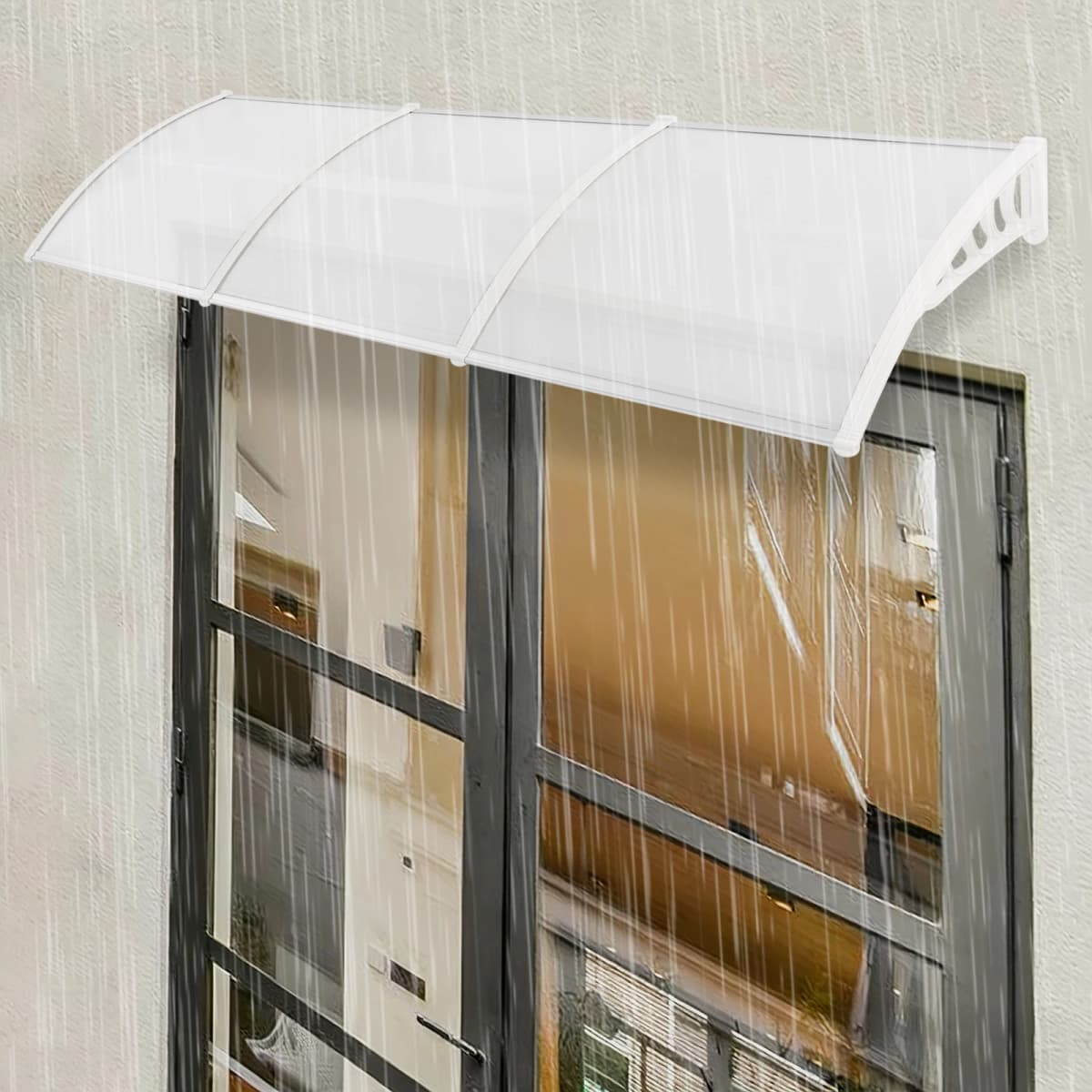 Front Door Arched Canopy Outdoor Shelter Aluminum PP+PC Clear White Wall Mounted -30~200°C Temperature Resistant for Entrance Ba