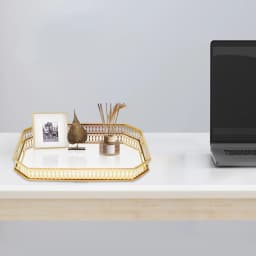 35x25x5cm Gold Rectangular Serving Tray Iron Glass Decorative Tray with Handles for Fruits Drinks Cosmetics Jewelry Home Decor