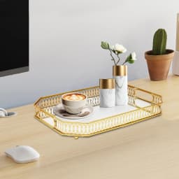 35x25x5cm Gold Rectangular Serving Tray Iron Glass Decorative Tray with Handles for Fruits Drinks Cosmetics Jewelry Home Decor