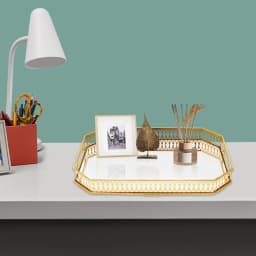 35x25x5cm Gold Rectangular Serving Tray Iron Glass Decorative Tray with Handles for Fruits Drinks Cosmetics Jewelry Home Decor