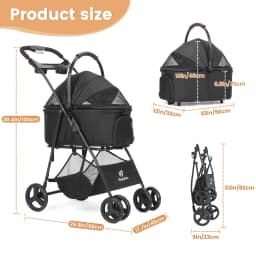 3-in-1 Foldable Pet Stroller | Detachable Carrier & Car Seat for Small Dogs & Cats, Lightweight Travel Stroller with Mesh Window