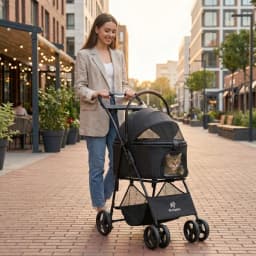 3-in-1 Foldable Pet Stroller | Detachable Carrier & Car Seat for Small Dogs & Cats, Lightweight Travel Stroller with Mesh Window