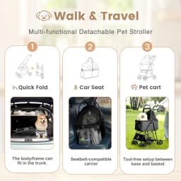 3-in-1 Foldable Pet Stroller | Detachable Carrier & Car Seat for Small Dogs & Cats, Lightweight Travel Stroller with Mesh Window