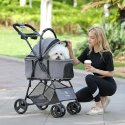 3-in-1 Foldable Pet Stroller | Detachable Carrier & Car Seat for Small Dogs & Cats, Lightweight Travel Stroller with Mesh Window
