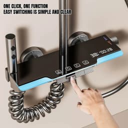 Black Shower Set Bathroom Hot and Cold Mixer Shower Mixer LED Digital Ambient Light Bathtub Wall Mounted Grey Shower System