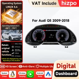 Hizpo 12.3'' Linux 5.4 Car Digital Dashboard For Audi Q5 2009-2018 LCD Panel Speedometer Instrument Cluster Carplay Auto