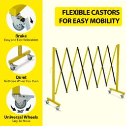 Expandable Metal Barricade, 11FT Long Folding Security Gate with Casters, Metal Retractable Traffic Fence, Easy Assembled Safety