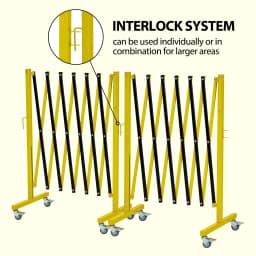 Expandable Metal Barricade, 11FT Long Folding Security Gate with Casters, Metal Retractable Traffic Fence, Easy Assembled Safety