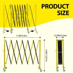Expandable Metal Barricade, 11FT Long Folding Security Gate with Casters, Metal Retractable Traffic Fence, Easy Assembled Safety