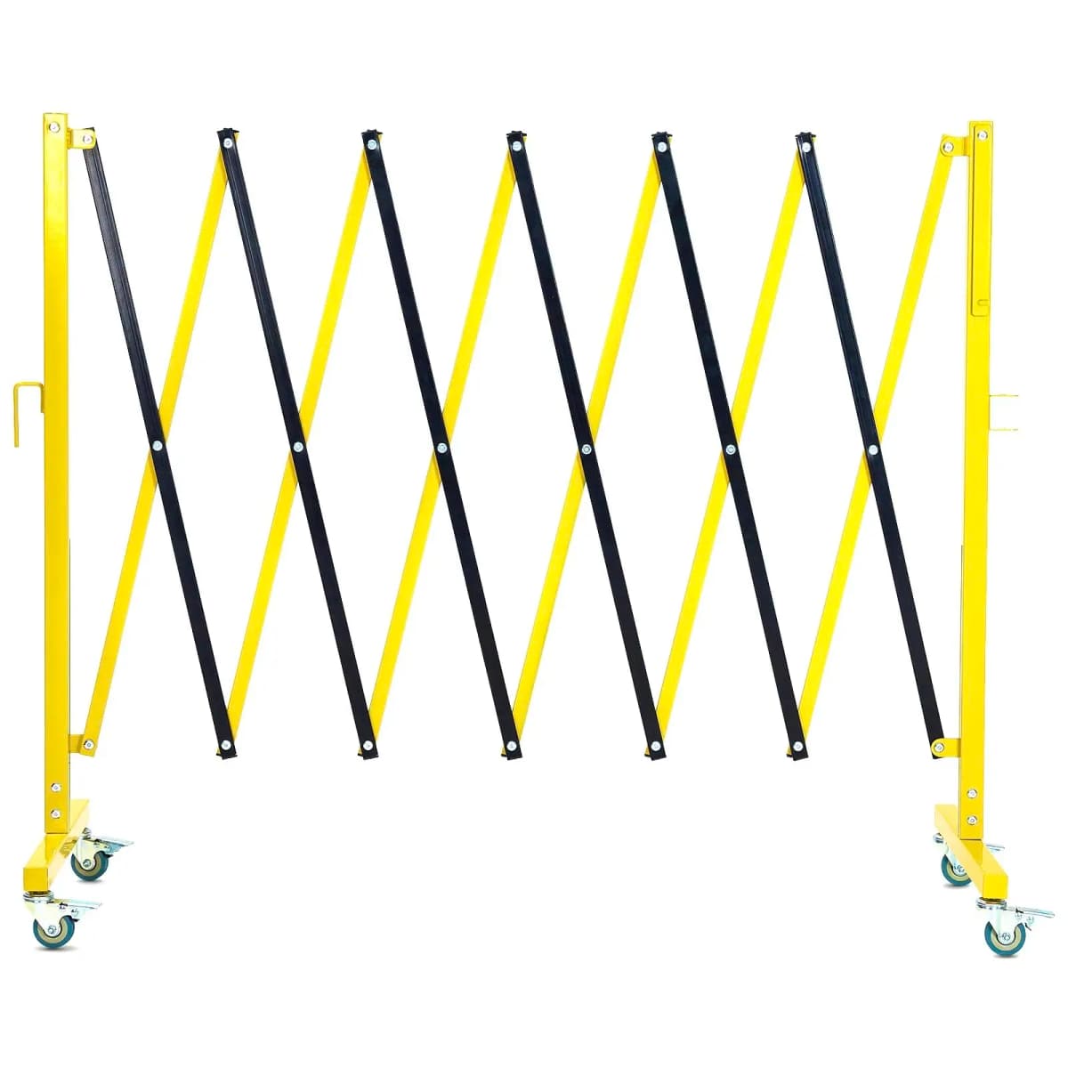 Expandable Metal Barricade, 11FT Long Folding Security Gate with Casters, Metal Retractable Traffic Fence, Easy Assembled Safety