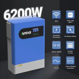 ANENJI 6.2KW Off-Grid Solar Inverter 12 Units Wifi Parallel Pure Sine Wave MPPT 120A & WiFi 500V PV Input for PV Solar Panel