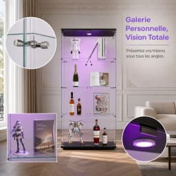 Anajqaqia Glass Display Case, 2 Doors, 4 Shelves, with LED Lights, 80.49 X 36.49 X 163.9 cm, Black